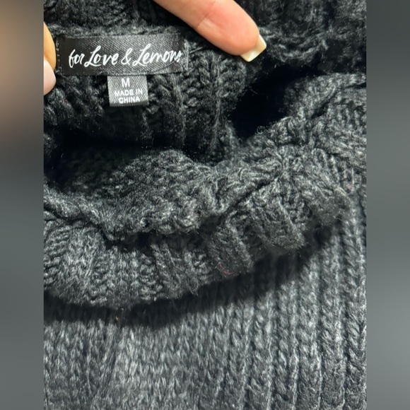 For love and Lemons Keke Cutout Turtleneck Cold Shoulder Black Sweater - Picture 5 of 7